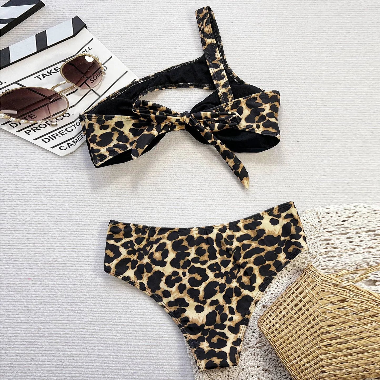 One Shoulder Leopard Bikini