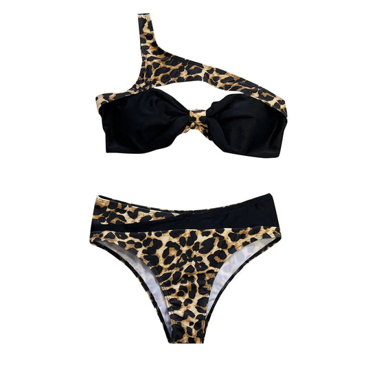 One Shoulder Leopard Bikini